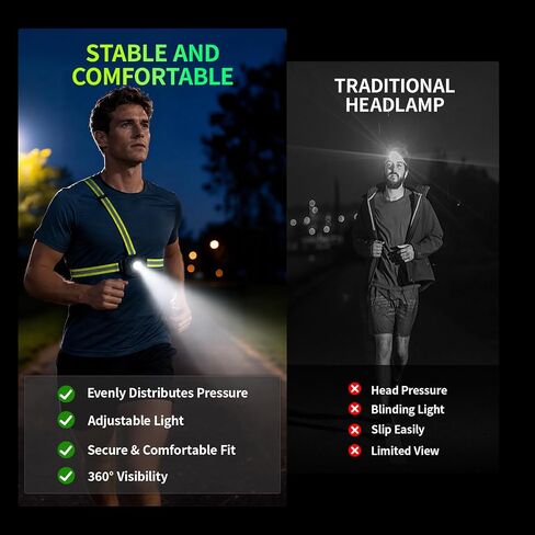 Running Lights for Runners, 500 Lumens Running Light with Rear Light, 4 Modes & 360° Reflective Running Vest, IPX4 Waterproof, Adjustable Rechargeable Running Light for Walking/Cycling/Hiking in Kuwait