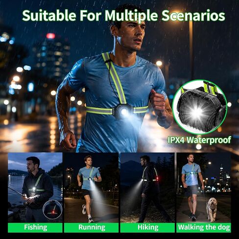 Running Lights for Runners, 500 Lumens Running Light with Rear Light, 4 Modes & 360° Reflective Running Vest, IPX4 Waterproof, Adjustable Rechargeable Running Light for Walking/Cycling/Hiking in Kuwait
