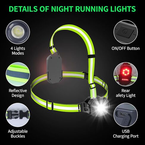 Running Lights for Runners, 500 Lumens Running Light with Rear Light, 4 Modes & 360° Reflective Running Vest, IPX4 Waterproof, Adjustable Rechargeable Running Light for Walking/Cycling/Hiking in Kuwait