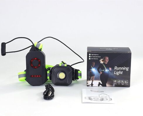 Running Lights for Runners, 500 Lumens Running Light with Rear Light, 4 Modes & 360° Reflective Running Vest, IPX4 Waterproof, Adjustable Rechargeable Running Light for Walking/Cycling/Hiking in Kuwait