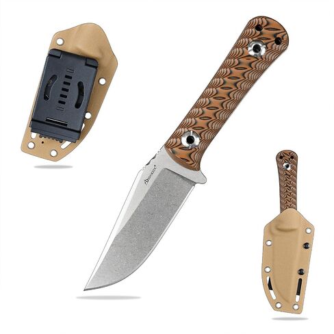 Knives DC53 Steel EDC Tactical Fixed Blade Knife G10 Handle with kydex sheath for Men Camping Survival Hunting Outdoor (Black+Brown) in Kuwait