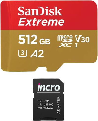 Incro 512GB Extreme microSDXC Works with Android Phones Memory Card up to 190MB/s, C1O, U3, V30 Micro SD Card - SDSQXAV-512G-GN6MN Bundle with (1) INCRO MicroSD Adapter in Kuwait