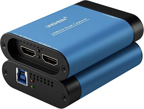 Dual Input Capture Card - HDMI to USB 3.0 Video Capture Device, 1080P 60fps UVC YUV422 PnP HD Video Grabber Converter for Game Recording & Live Streaming - No Drivers Needed in Kuwait