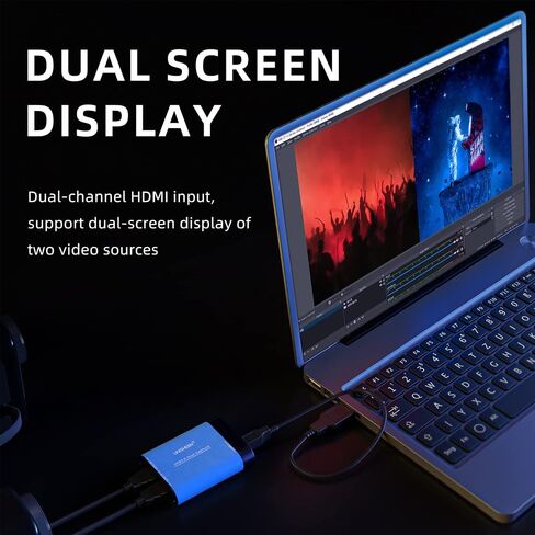 Dual Input Capture Card - HDMI to USB 3.0 Video Capture Device, 1080P 60fps UVC YUV422 PnP HD Video Grabber Converter for Game Recording & Live Streaming - No Drivers Needed in Kuwait