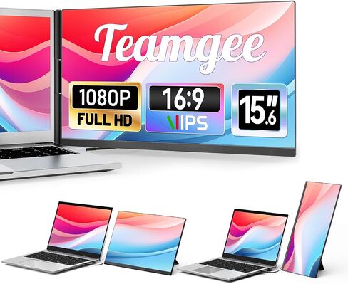 Teamgee 14" Laptop Screen Extender, S1 Dual FHD IPS Portable Monitor for 13–17" Laptops, USB-C/HDMI Plug & Play, Compatible with Windows, macOS & Android, Perfect for Hybrid Work & Travel in Kuwait