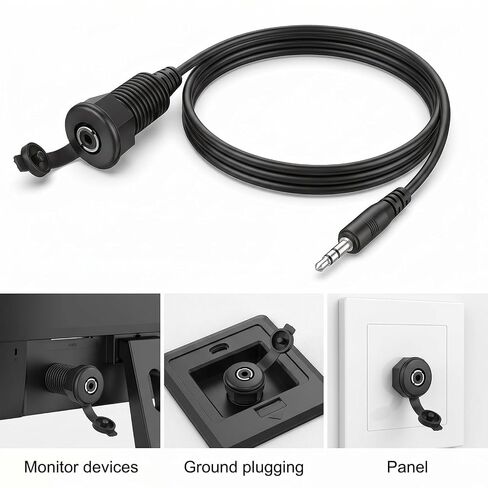 3.5mm Panel Mount Jack Stereo Audio Cable, 11.8 Inches Male to Female Embedded Embedded Jack for Car Rv Furniture Audio Port, Black in Kuwait