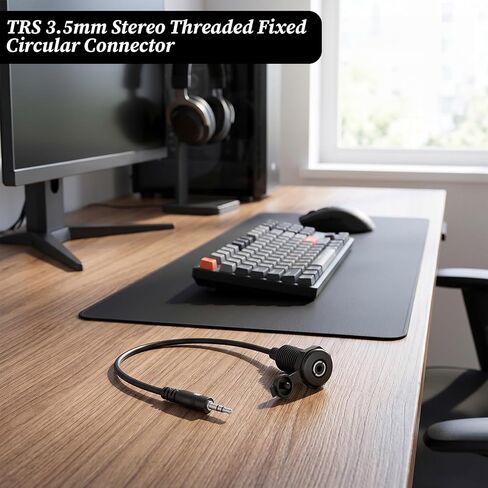 3.5mm Panel Mount Jack Stereo Audio Cable, 11.8 Inches Male to Female Embedded Embedded Jack for Car Rv Furniture Audio Port, Black in Kuwait