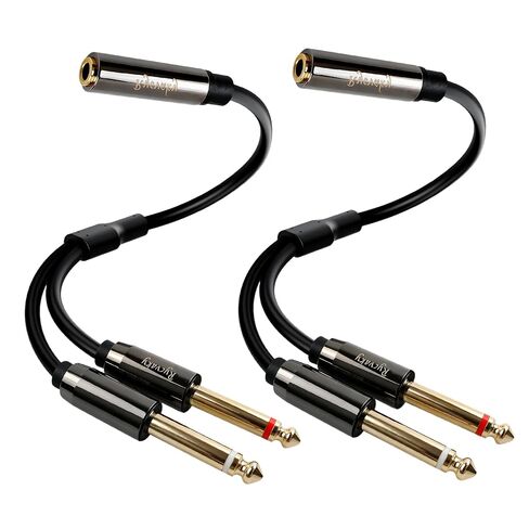 3.5mm to Dual 6.35mm Y-Splitter Cable, 1/8 Inch to Dual 1/4 Inch TS Mono Stereo Audio Cord Adapter, Dual Female Jack for Guitar, Keyboard, Recording, Speakers & Home Studio,0.65ft,2pk in Kuwait
