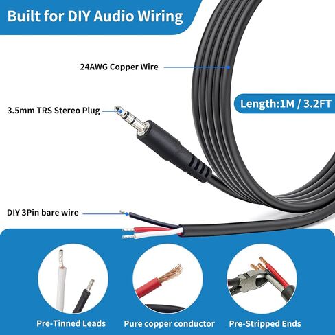 Nadadora 3.5mm Audio Pigtail TRS Male to Bare Wire Stereo AUX Cable 1 Pack in Kuwait
