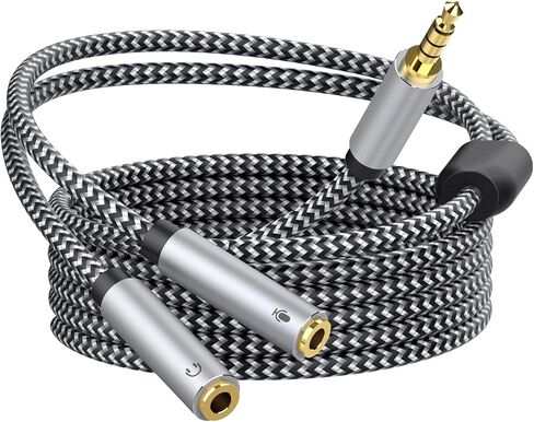 5ft Headset Splitter Adapter, Braided 3.5mm TRRS Male to Dual TRS Female Mic & Audio Jack Y Cable, Compatible with PS4 PS5 Xbox One PC Laptop - Connect Legacy Headsets to Single Port in Kuwait