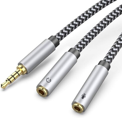 5ft Headset Splitter Adapter, Braided 3.5mm TRRS Male to Dual TRS Female Mic & Audio Jack Y Cable, Compatible with PS4 PS5 Xbox One PC Laptop - Connect Legacy Headsets to Single Port in Kuwait
