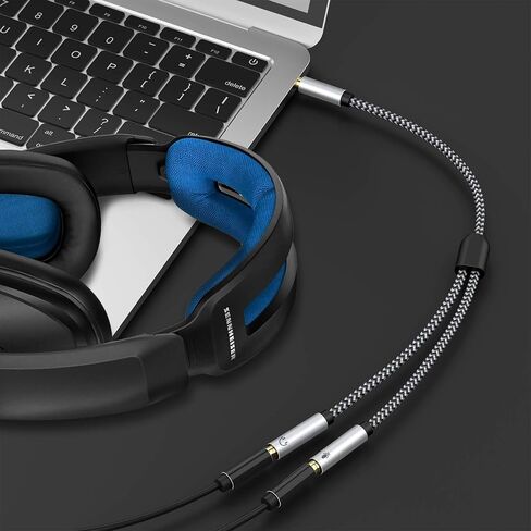 5ft Headset Splitter Adapter, Braided 3.5mm TRRS Male to Dual TRS Female Mic & Audio Jack Y Cable, Compatible with PS4 PS5 Xbox One PC Laptop - Connect Legacy Headsets to Single Port in Kuwait
