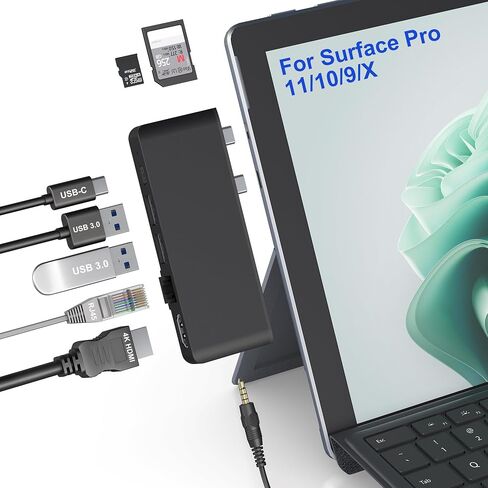 Surface Pro 13/11/10/9 Hub Docking Station with 4K HDMI, Thunerbolt 4(8K Video+40Gbps+100W PD), 100M Ethernet, USB 3.0, 3.5mm Audio, SD/TF Card Slot - USB C Hub Adapter for Surface Pro 11/Pro 10/Pro 9 in Kuwait