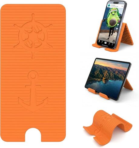 Adjustable Foldable Silicone Phone Stand, Cyan Blue, with Charging Port, Non-Slip Desk Holder for iPhone, Samsung, Tablets in Saudi Arabia