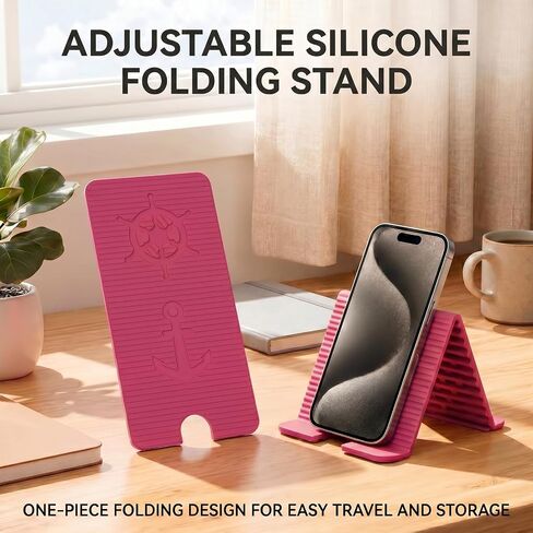 Adjustable Foldable Silicone Phone Stand, Cyan Blue, with Charging Port, Non-Slip Desk Holder for iPhone, Samsung, Tablets in Saudi Arabia