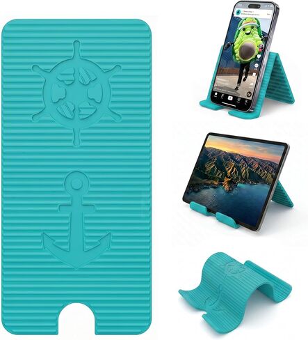 Adjustable Foldable Silicone Phone Stand, Cyan Blue, with Charging Port, Non-Slip Desk Holder for iPhone, Samsung, Tablets in Saudi Arabia