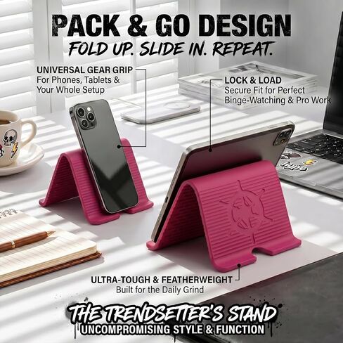Adjustable Foldable Silicone Phone Stand, Cyan Blue, with Charging Port, Non-Slip Desk Holder for iPhone, Samsung, Tablets in Saudi Arabia