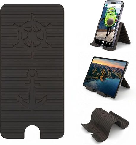 Adjustable Foldable Silicone Phone Stand, Cyan Blue, with Charging Port, Non-Slip Desk Holder for iPhone, Samsung, Tablets in Saudi Arabia
