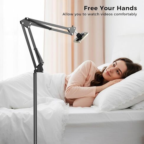 LenTok Magnetic Bed Phone Holder for Laying Down, Bedside Floor Stand with Adjustable Arm for iPhone, Headboard Phone Mount for Reading Watch Movies in Kuwait