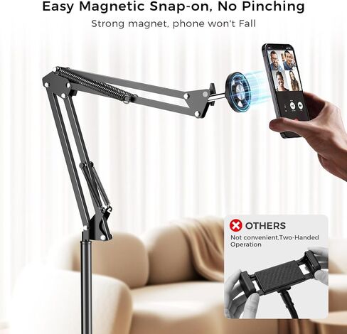 LenTok Magnetic Bed Phone Holder for Laying Down, Bedside Floor Stand with Adjustable Arm for iPhone, Headboard Phone Mount for Reading Watch Movies in Kuwait