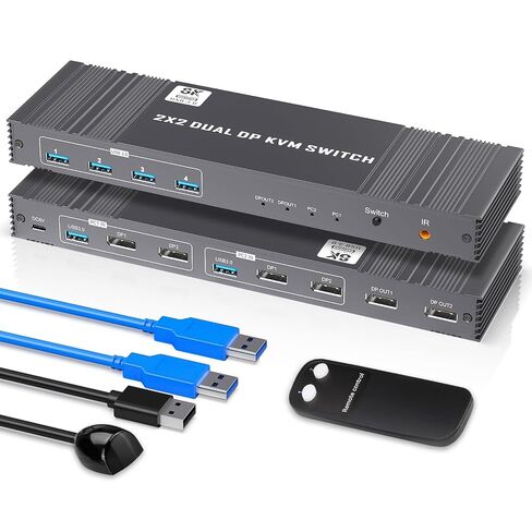 8K Displayport KVM Switch 2 Monitors 2 Computers 4K@120Hz DP KVM Switches Dual Monitor for 2 PC Sharing 2 Monitor of 1 Set Keyboard Mouse and USB Device with IR Controller in Kuwait