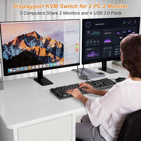 8K Displayport KVM Switch 2 Monitors 2 Computers 4K@120Hz DP KVM Switches Dual Monitor for 2 PC Sharing 2 Monitor of 1 Set Keyboard Mouse and USB Device with IR Controller in Kuwait