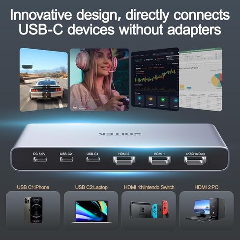 Unitek HDMI USB C Switch 4 Computers 1 Monitor with EDID in Kuwait