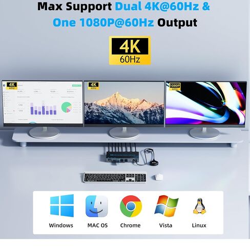 2 Laptops 3 Monitors KVM Switch 2 Port MST Dual USB-C Docking KVM Switches Triple Monitor Support Max 10Gbps USB Transfer Dual 4K@60Hz & One 1080P@60Hz Video Output, 100W PD Charging in Saudi Arabia