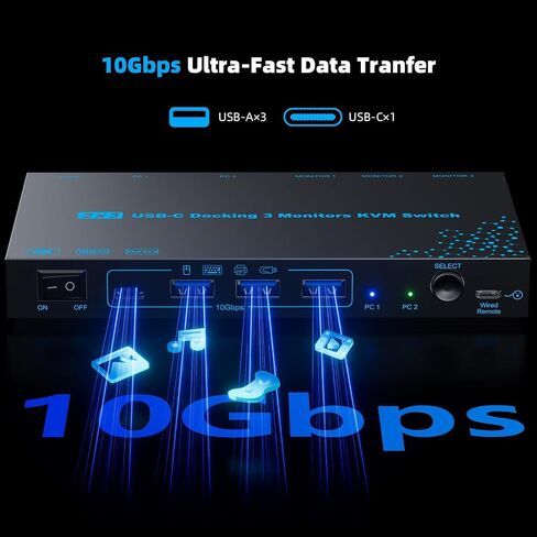 2 Laptops 3 Monitors KVM Switch 2 Port MST Dual USB-C Docking KVM Switches Triple Monitor Support Max 10Gbps USB Transfer Dual 4K@60Hz & One 1080P@60Hz Video Output, 100W PD Charging in Saudi Arabia