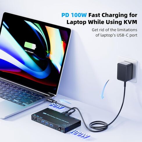 2 Laptops 3 Monitors KVM Switch 2 Port MST Dual USB-C Docking KVM Switches Triple Monitor Support Max 10Gbps USB Transfer Dual 4K@60Hz & One 1080P@60Hz Video Output, 100W PD Charging in Saudi Arabia