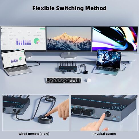 2 Laptops 3 Monitors KVM Switch 2 Port MST Dual USB-C Docking KVM Switches Triple Monitor Support Max 10Gbps USB Transfer Dual 4K@60Hz & One 1080P@60Hz Video Output, 100W PD Charging in Saudi Arabia