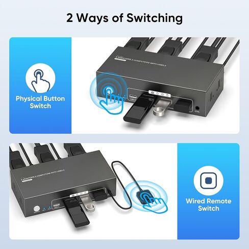 KVM Switch 2 شاشات 2 كمبيوتر، HDMI + DisplayPort، 8K@60 هرتز in Kuwait