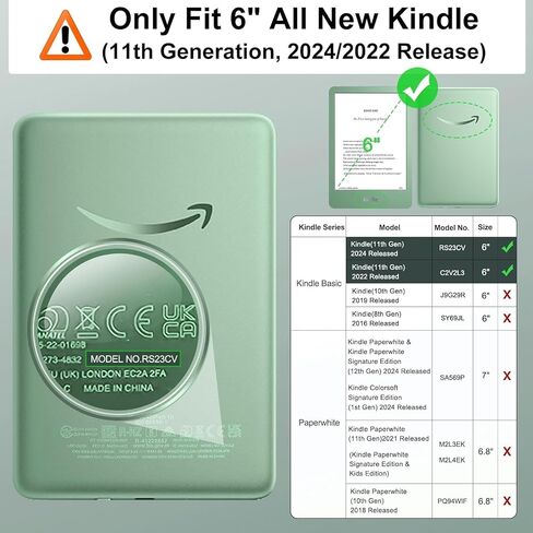 HGWALP Case for 6" Kindle (11th Generation-2024/2022 Release), Ultra Clear Soft Flexible Transparent TPU Back Cover Light Shell with Auto Wake/Sleep for Kindle 2024/2022 11th Gen.,Matcha Green in Kuwait
