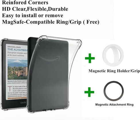 Case for Kindle Paperwhite (12th Gen, 7" 2024) & Kindle Colorsoft/Signature Edition - Shockproof Cover with Ring Grip/Holder & Magnetic Attachment Ring in Kuwait