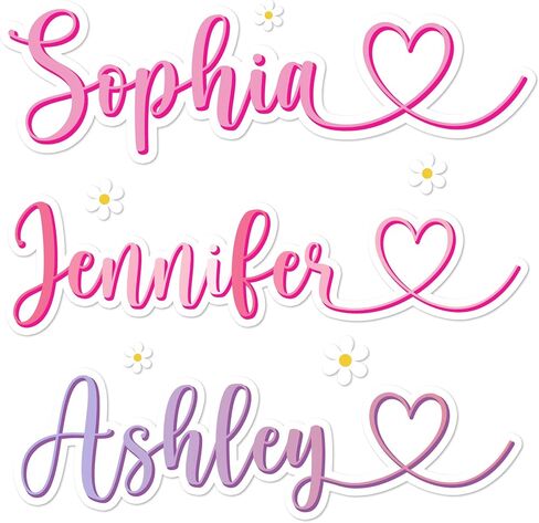 Custom Name Sticker, Transparent Decal & Magnet, Floral Heart Script Design in Kuwait
