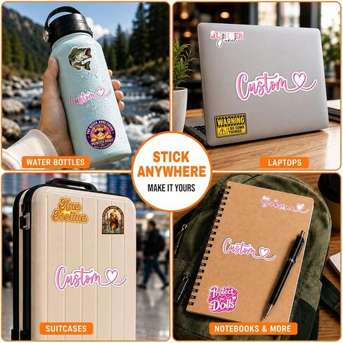Custom Name Sticker, Transparent Decal & Magnet, Floral Heart Script Design in Kuwait
