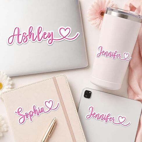 Custom Name Sticker, Transparent Decal & Magnet, Floral Heart Script Design in Kuwait