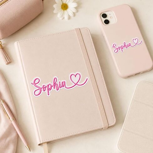 Custom Name Sticker, Transparent Decal & Magnet, Floral Heart Script Design in Kuwait