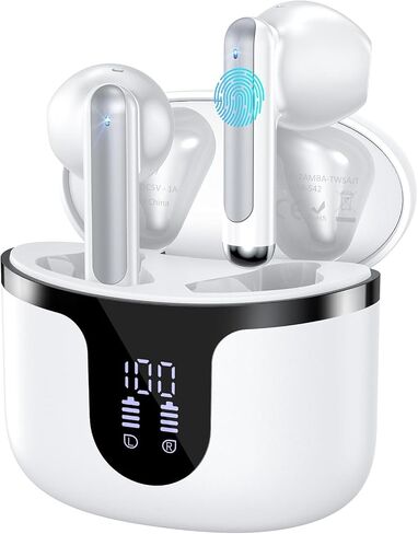 Wireless Earbuds, Bluetooth 5.4 Headphones HiFi Stereo with 4 HD Mic, 50H Playtime Bluetooth Earbuds with Dual LED Display, IPX7 Waterproof Wireless Earphones, Touch Control Ear Buds,USB-C,White in Saudi Arabia