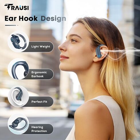 TRAUSI Wireless Earbuds Bluetooth Headphones, 54H Playtime Stereo Over Ear Buds with ENC Noise Cancelling, LED Power Display, IPX7 Waterproof Sport Earphones wih Earhooks for Running/Workouts Blue in Kuwait