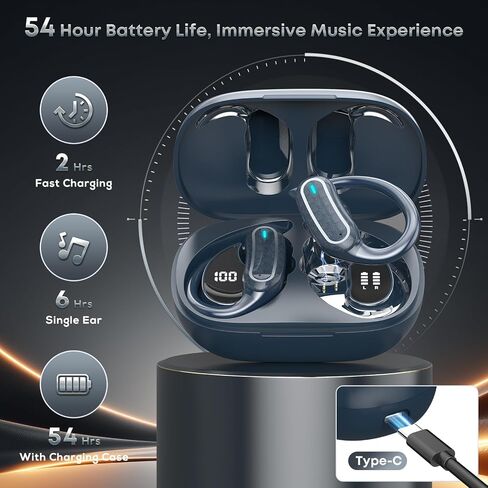 TRAUSI Wireless Earbuds Bluetooth Headphones, 54H Playtime Stereo Over Ear Buds with ENC Noise Cancelling, LED Power Display, IPX7 Waterproof Sport Earphones wih Earhooks for Running/Workouts Blue in Kuwait