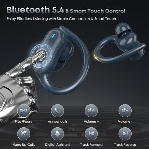 TRAUSI Wireless Earbuds Bluetooth Headphones, 54H Playtime Stereo Over Ear Buds with ENC Noise Cancelling, LED Power Display, IPX7 Waterproof Sport Earphones wih Earhooks for Running/Workouts Blue in Kuwait