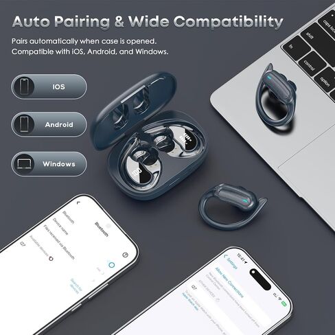 TRAUSI Wireless Earbuds Bluetooth Headphones, 54H Playtime Stereo Over Ear Buds with ENC Noise Cancelling, LED Power Display, IPX7 Waterproof Sport Earphones wih Earhooks for Running/Workouts Blue in Kuwait
