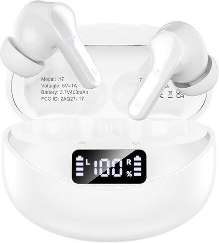 Wireless Earbuds, Bluetooth 5.4 Headphones HIFI Stereo/Crystal clear, White in Kuwait