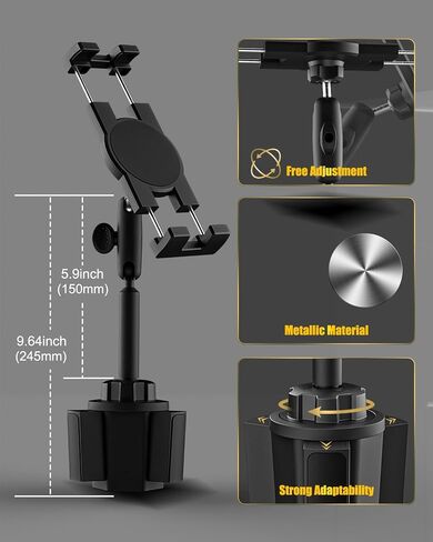 Cup Holder Car Tablet Holder for Truck - [Foldable Phone Friendly] 360° Adjustable Metal Arm Cup Tablet Mount for Samasung Tab, Galaxy Z Fold 7 6 5 4 3, Google Pixel, Android Smartphones, iPad, iPhone in Kuwait