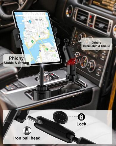 Cup Holder Car Tablet Holder for Truck - [Foldable Phone Friendly] 360° Adjustable Metal Arm Cup Tablet Mount for Samasung Tab, Galaxy Z Fold 7 6 5 4 3, Google Pixel, Android Smartphones, iPad, iPhone in Kuwait
