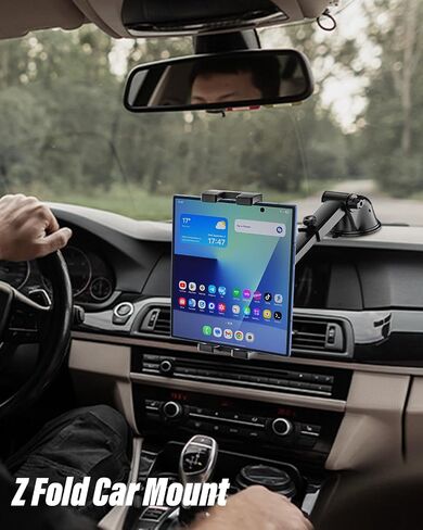 Z Fold Car Mount - [Foldable Phone Friendly] Car Dashboard Tablet Holder Powerful Suction Cup Mount, Dash Windshield Truck Stand for Samasung Galaxy Fold 7 6 5 4 3 2, Tabs, Google Pixel, iPad, iPhone in Kuwait