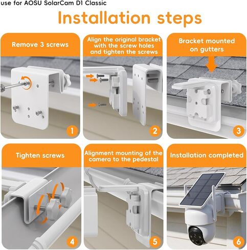 2 Pack Metal Gutter Mount Compatible with AOSU SolarCam D1 Classic, ANSQUE GU01 SA01 Wireless Outdoor Solar Security Camera in Saudi Arabia