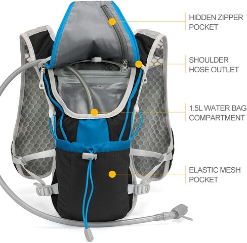 Hydration Pack Backpack, IX INOXTO Running Hydration Vest with 1.5L ( 50 oz) Water Bladder for Men Women, Lightweight Water Backpack for Hiking Cycling Climbing Camping (Black) in Kuwait