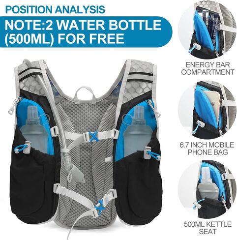 Hydration Pack Backpack, IX INOXTO Running Hydration Vest with 1.5L ( 50 oz) Water Bladder for Men Women, Lightweight Water Backpack for Hiking Cycling Climbing Camping (Black) in Kuwait